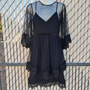 Allison New York Black Sheer Lace Midi Dress Women's Small Zipper Closure NWT